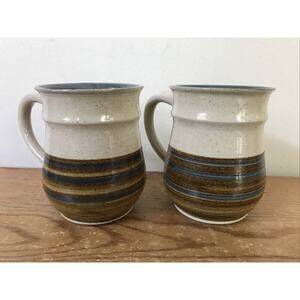 Set Pair 2 Vintage Handmade 1985 Stone Pottery Studio Art Coffee Porcelain Mugs
